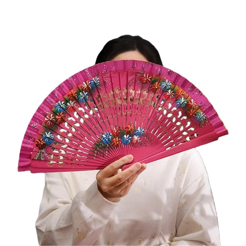 Artistic Hand Paint Folding Fan Traditional Design Wood Type Home Decoration Dance Hand Fan