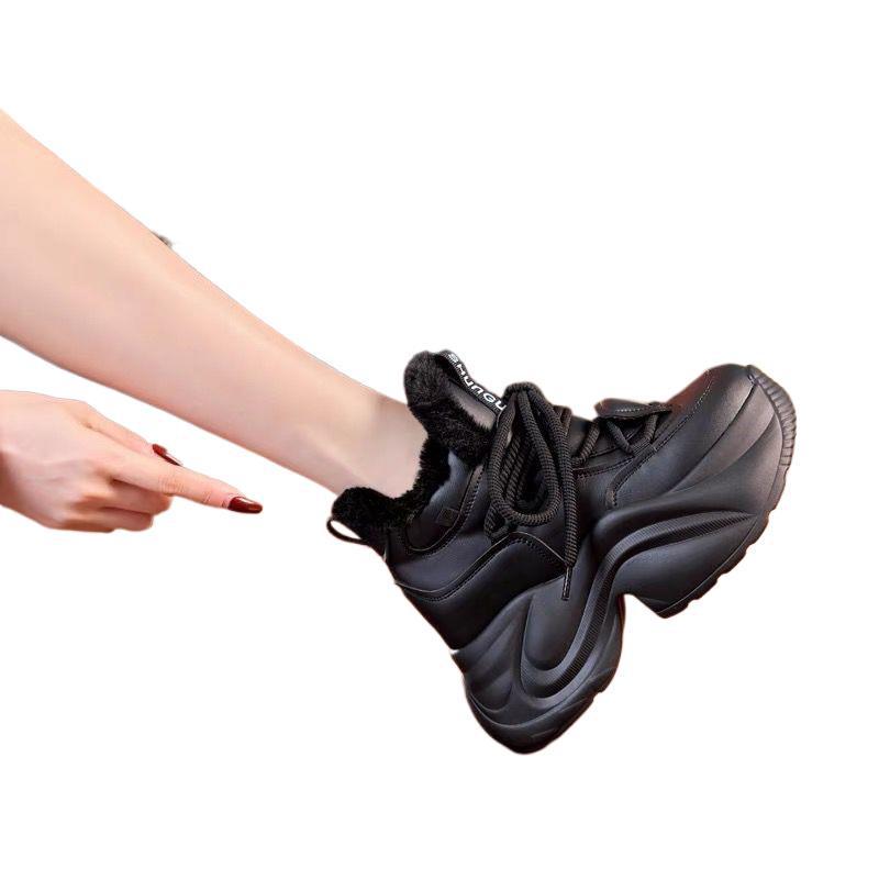Women's Height-Boosting Thick-Sole Cotton Winter Sneakers with Plush Lining