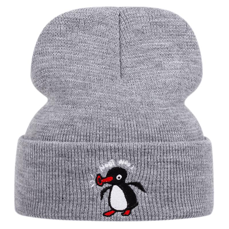 Cute Penguin Embroidered Knitted Hat Autumn And Winter Warm Men'S And Women'S Outdoor Adult Noot Wool Hat
