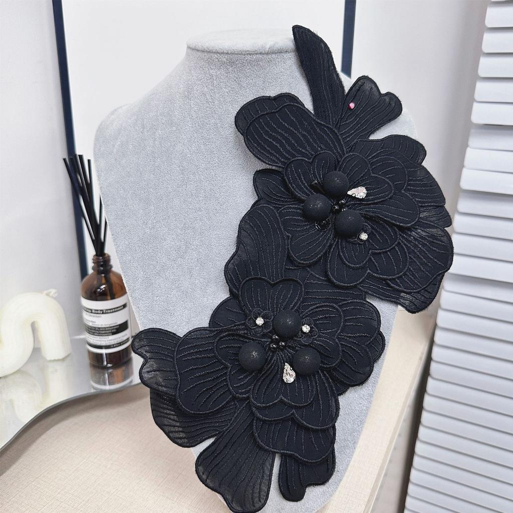 Color Chiffon Embroidery Handmade Beaded Cloth Sticker Accessories Lace Decal Decoration Diy Material Accessories