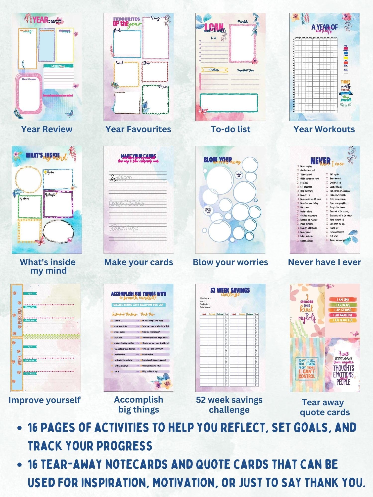 DoodleCollection Store A5 Impressionist Undated Yearly Planner - Planner, A5, Spiral Bound, Ruled, Tear Away Note Cards A5