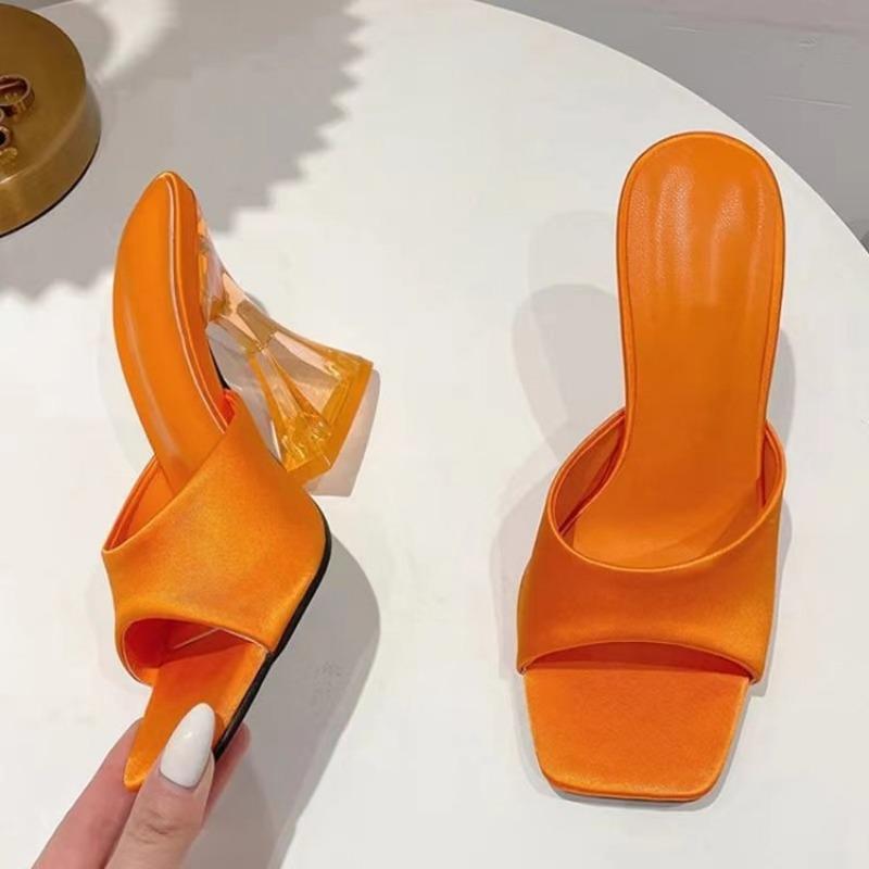 2025 Summer Women's Shoes Slippers Silky Wide Band Transparent Strange High Heels Comfortable PU Leather Slides Sandals Pumps