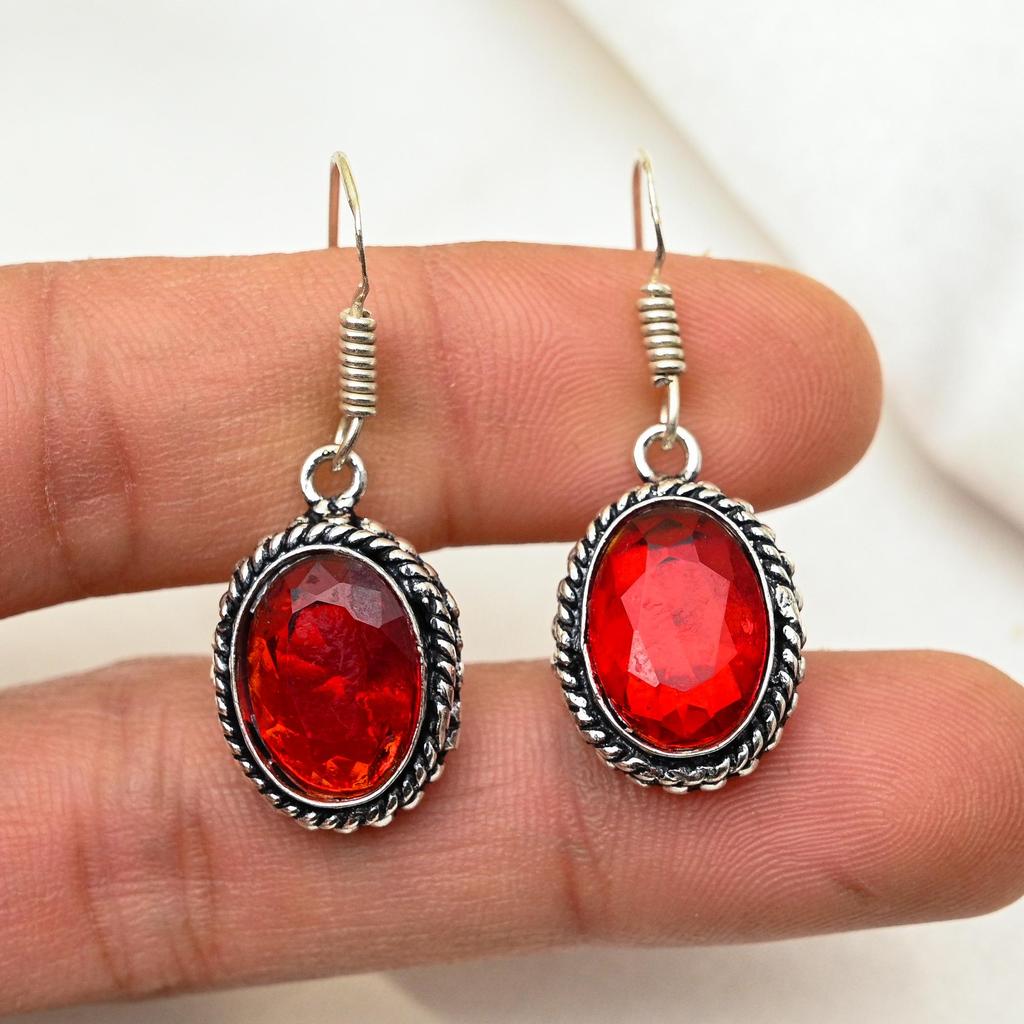 Red Garnet Jewelry, 925 Solid Sterling Silver Earrings, Handmade Gemstone Jewelry Earrings For Memorial Day