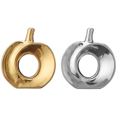 Opulentes goldenes und silbernes Apfel-Keramik-Heimdeko-Ausstellungsstück (2er-Pack, Gold & Silber)