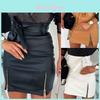 Pu Leather Sexy Strap Zipper High Waist Pencil Skirt For Casual Streetwear