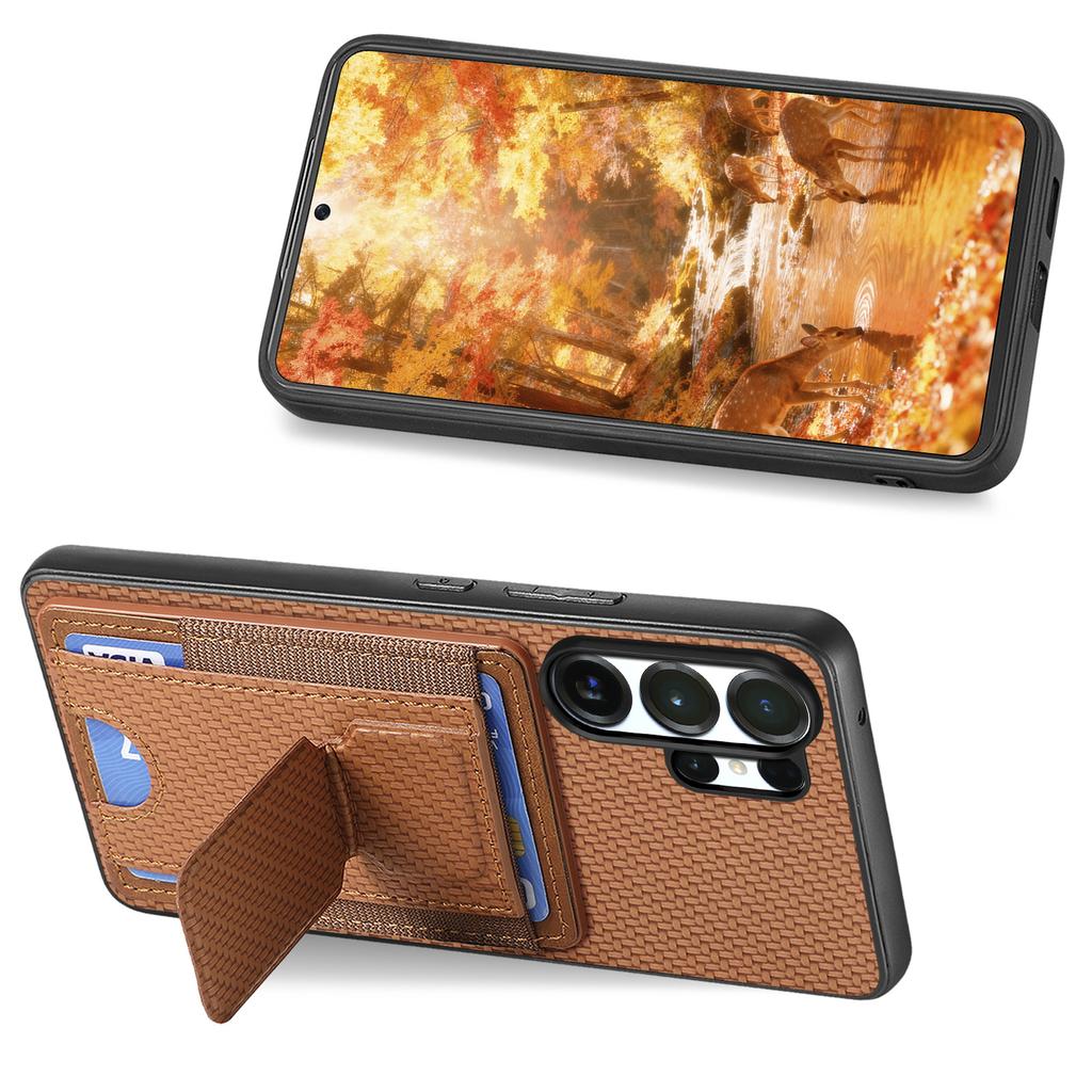 Luxury Carbon Fiber Pattern Vertical Card Solt Holder Wallet Leather Case For Samsung S25 Ultra S24 Plus S23 A17 A07 Stand Cover