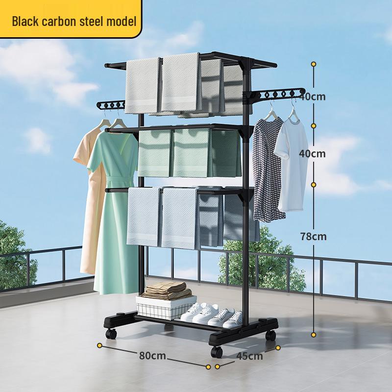 Foldable Wing-Shaped Balcony Drying Rack with Wheels - Multi-Layer, Movable Coat and Hat Stand