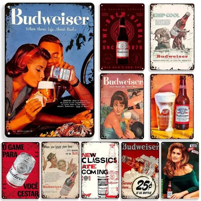 Budweiser Beer Metal Tin Sign 30x20cm, Vintage Advertising Wall Decor