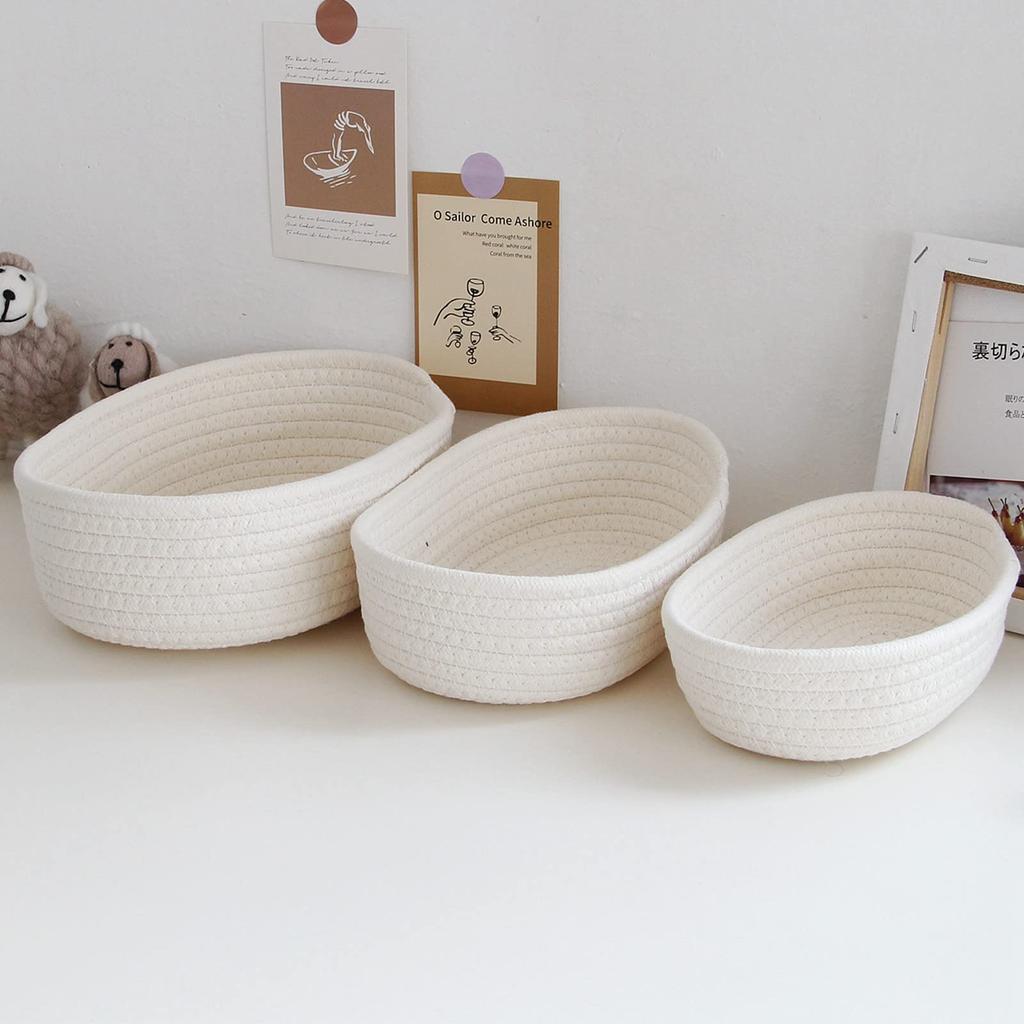 3PCS Cotton Rope Storage Basket Woven Nordic Oval Organizer Container Bins Decorative Desktop Storage Boxs for Clothes Books Towels Cosmetics