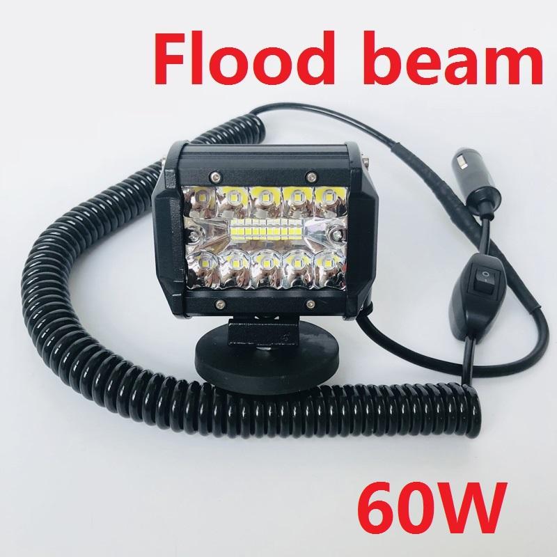 Portable Magnetic Led work light Magnetism Car Truck Roof Spotlights High beam Spirng wire Portable Searchlight Boat Fishing 1x 60w Flood