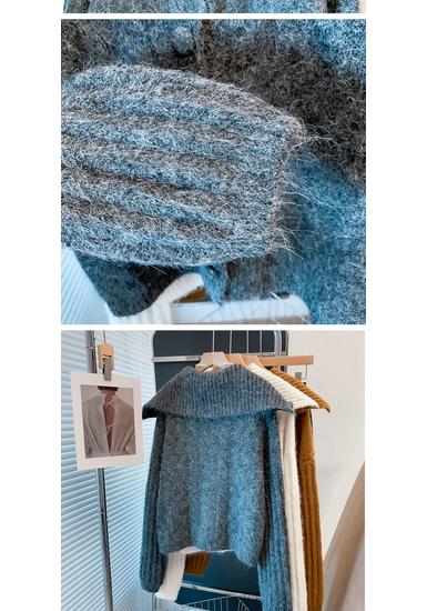 Women's High-Neck Sweater Coat - 2026 Autumn/Winter Loose Lapel Outerwear, Thick Knit Cardigan, Trendy Lazy Style