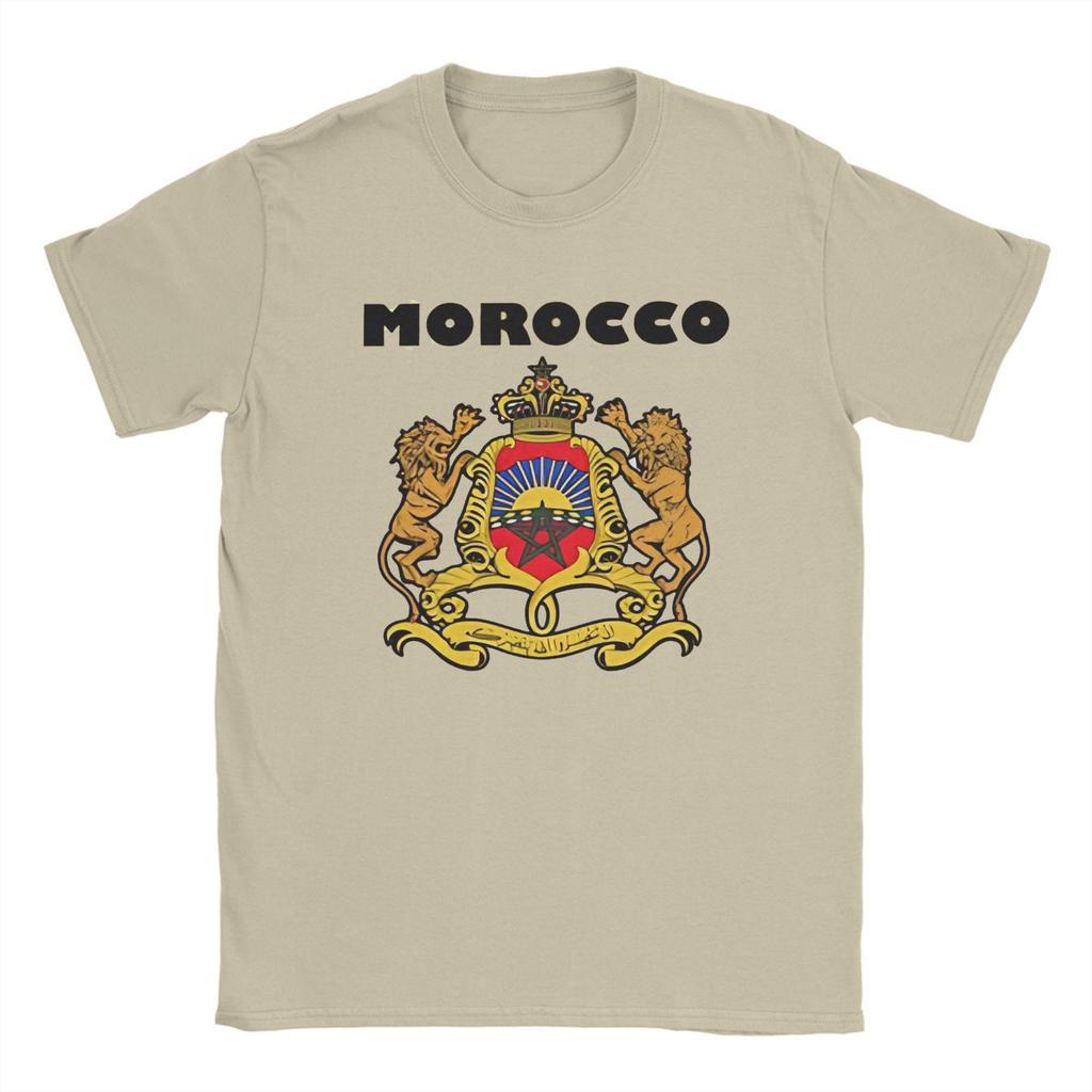 MOROCCO Lion Badge T Shirts for Men 100 Cotton Vintage TShirts Round Collar Tees Short Sleeve Clothing New Arrival