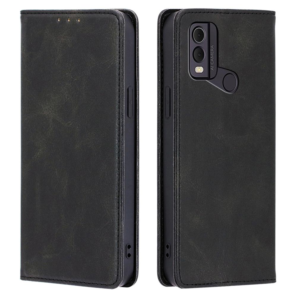 

For Nokia C22 Drop Resistant Calf Texture Case Magnetic Closing Stand PU Leather Wallet Phone Shell Black