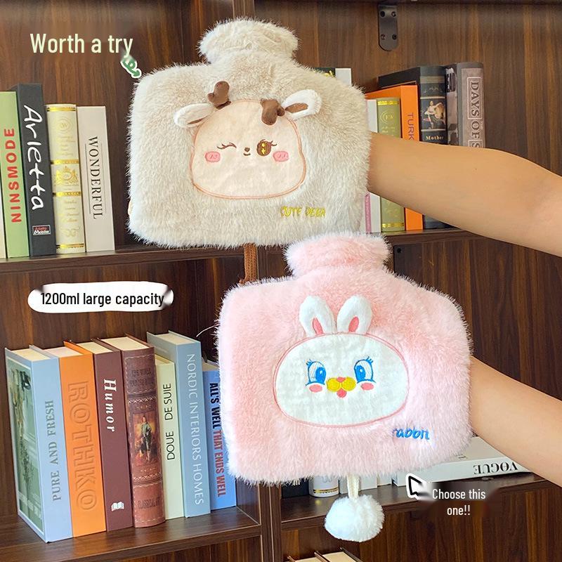 Adorable Cartoon Plush Hot Water Bottle: Removable, Washable, Double Hand Warmer