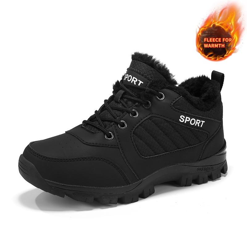 TUINANLE Couple Outdoor Hiking Shoes Warm Plush Flat Lace Breathable Soft Sole Low-top Boots Unisex Camping