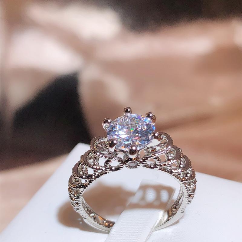 European and American Jewelry  Micro Inlaid Diamond Wedding Ring  Six Claw Fashion Ring