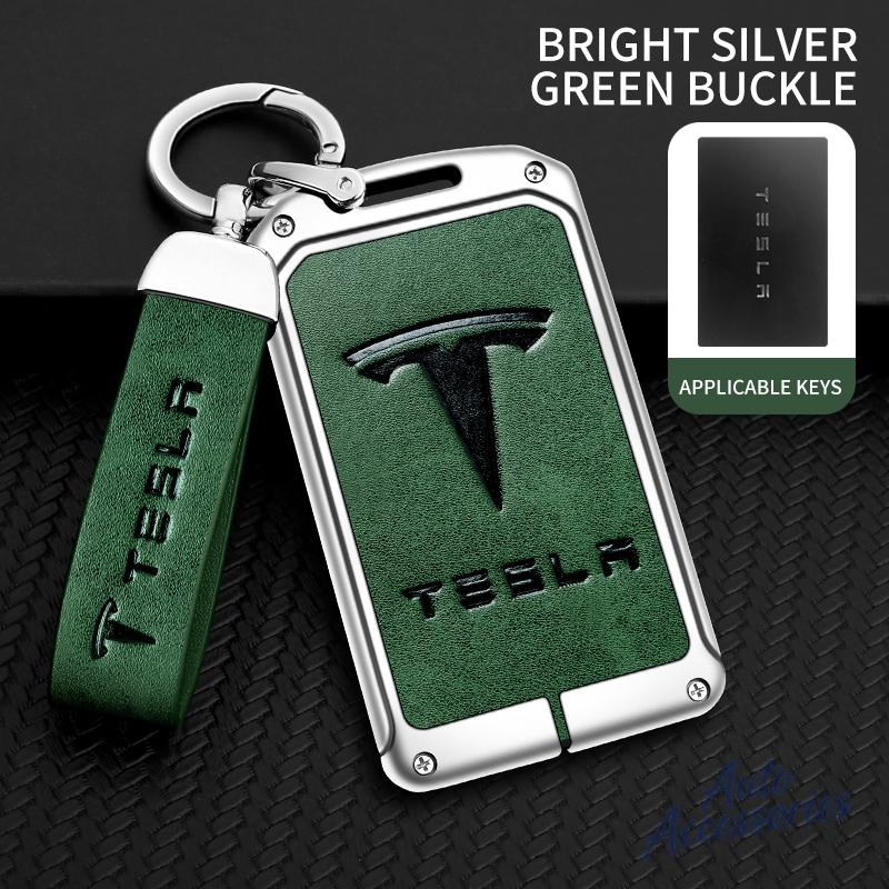 

Leather Car Smart Remote Key Case Cover Alloy Protection Shell Keyring For Tesla Model 3 Model Y Model S X Key Chain Accessories