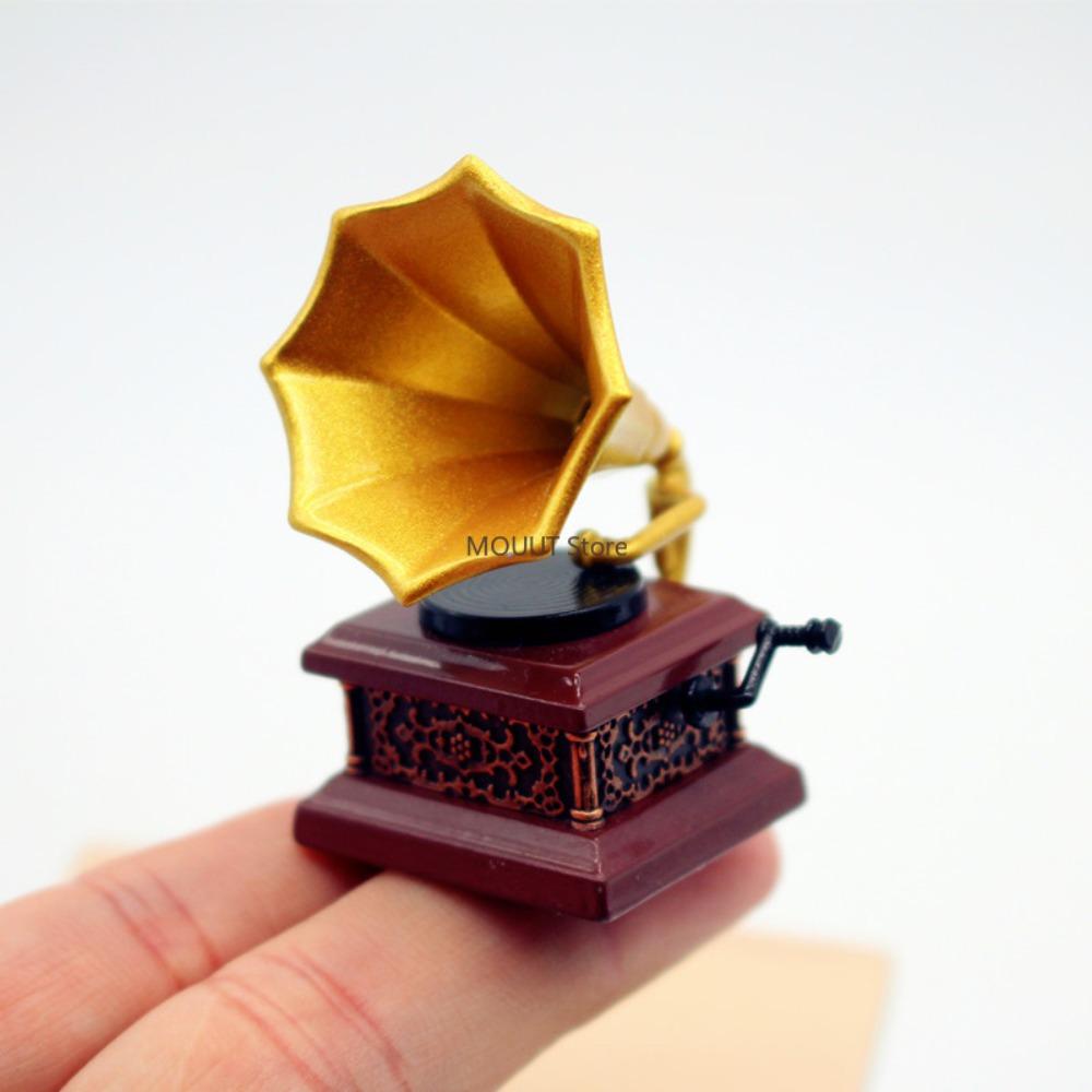 1 sztuka Domek dla lalek Gramofon Model Miniatury Odtwarzacz płyt Winylowych Model Retro Ozdoba do domu Dekoracja Akcesoria do modeli Miniaturowych