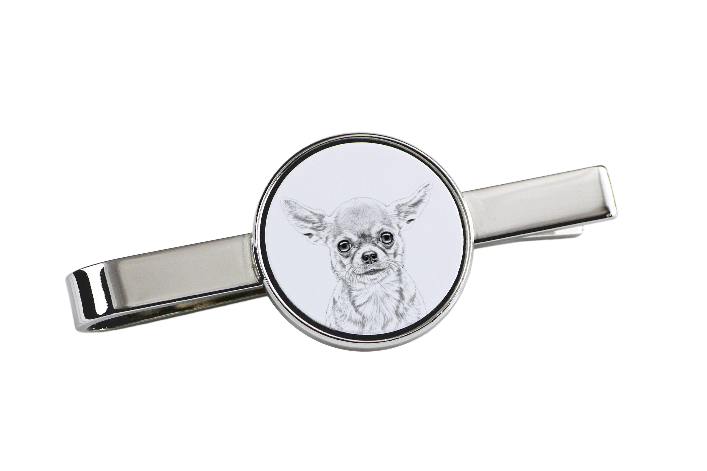 

Chihuahua short-haired, Chihuahua smooth - tie clip with a dog, personalized tie clip, a unique gift for a man from the Art-Dog brand срібний