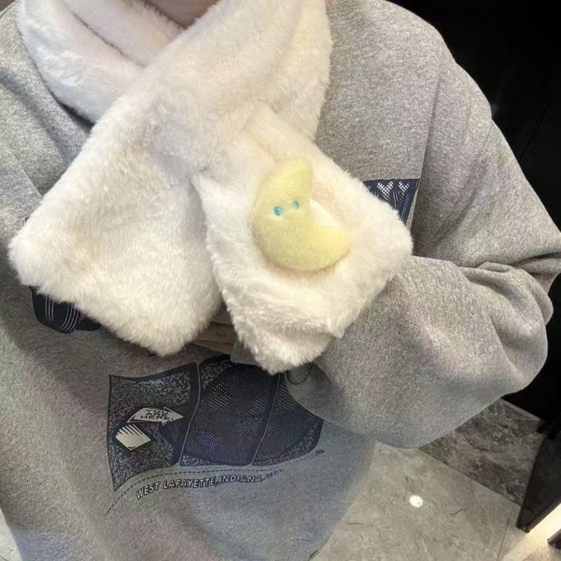 Cute Fish And Penguin Scarf Student Cartoon Seal Cross Furry Scarf Neck-Protecting Kawaii Girls Winter Warm Plush Scarf A6