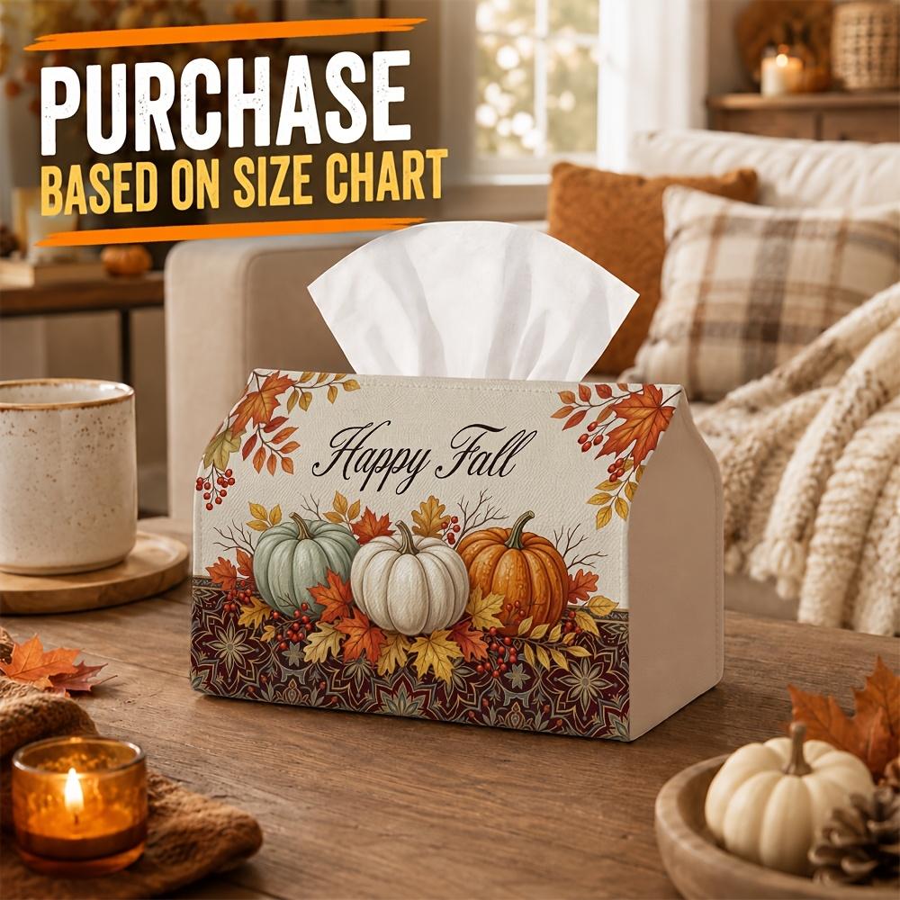 1pc Autumn Tissue Box Holder with Boho Autumn Design - Pumpkin Floral Typography, Durable Polyester, Ideal for Kitchen, Living Room, Bedroom, Bathroom