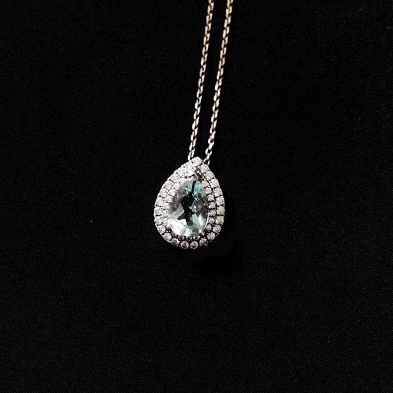 925 Sterling Silver Blue Teardrop Aquamarine Necklace: Summer 2021 Women s Luxurious Design