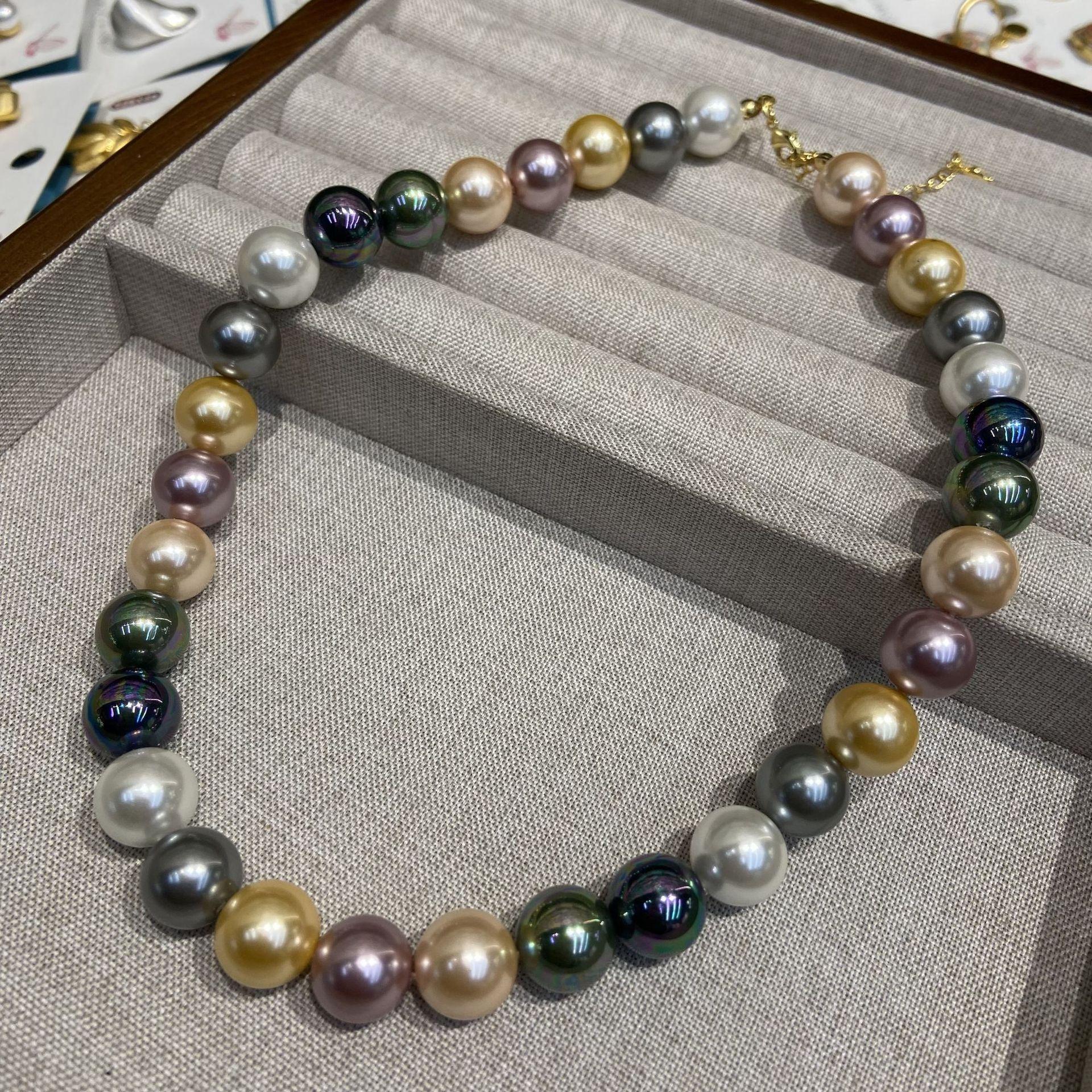 

Новое китайское ретро 12 мм крупнозернистое ожерелье из таитянского золота с турмалиновыми бусинами и жемчугом цвета малахита на ключицу