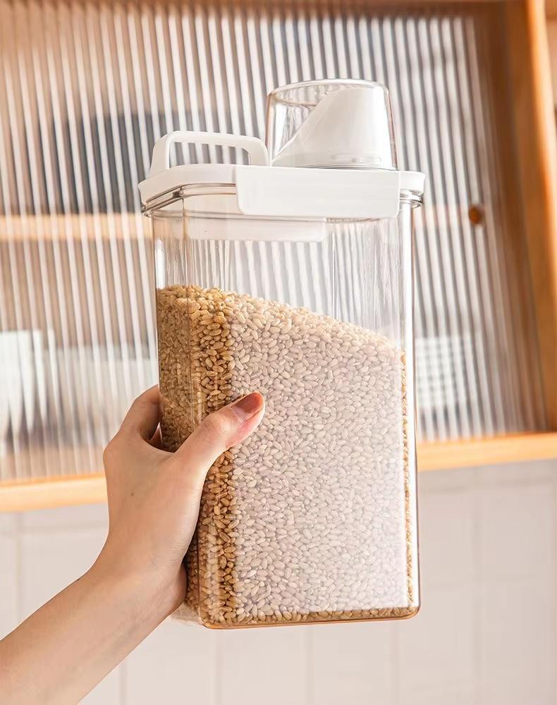 Kitchen Storage Jar Food Organizer Container Seal Storage Box, Rice Cereal Dry Flour Bin , Pet Food Dispenser With Measuring Cup 1100ml шоколадный
