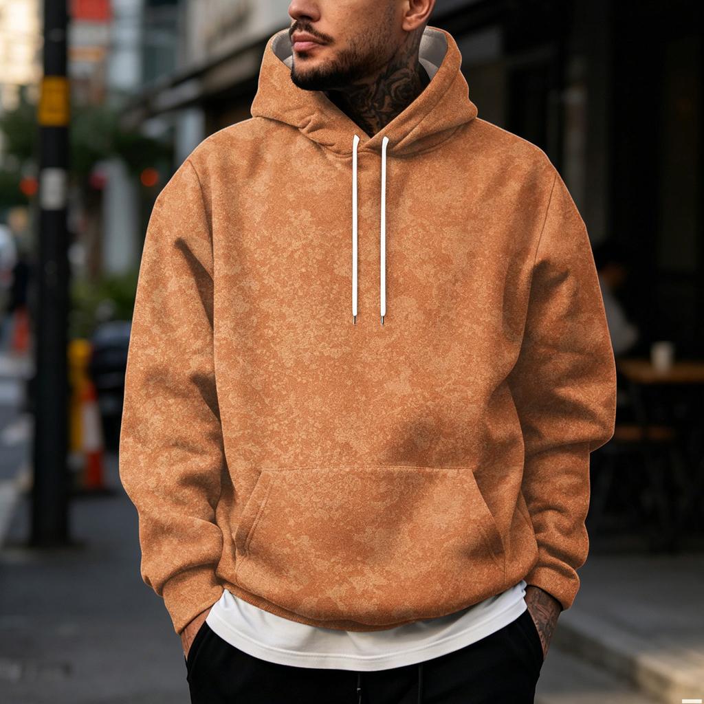 Men's Vintage Print Hoodie with Single Pocket Casual Pullover