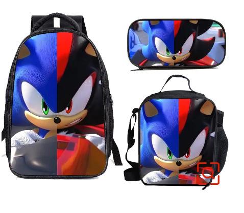 Sonic Primary School Student Schoolbag Three-Piece Set, Animation Cartoon Backpack, Shoulder Bag Pencil Case