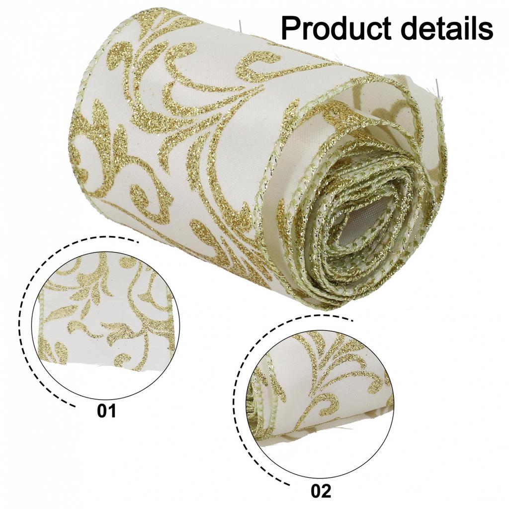 Glitter Wired Ribbon, Organza Sheer Ribbon with Gold Glitter Swirl Pattern