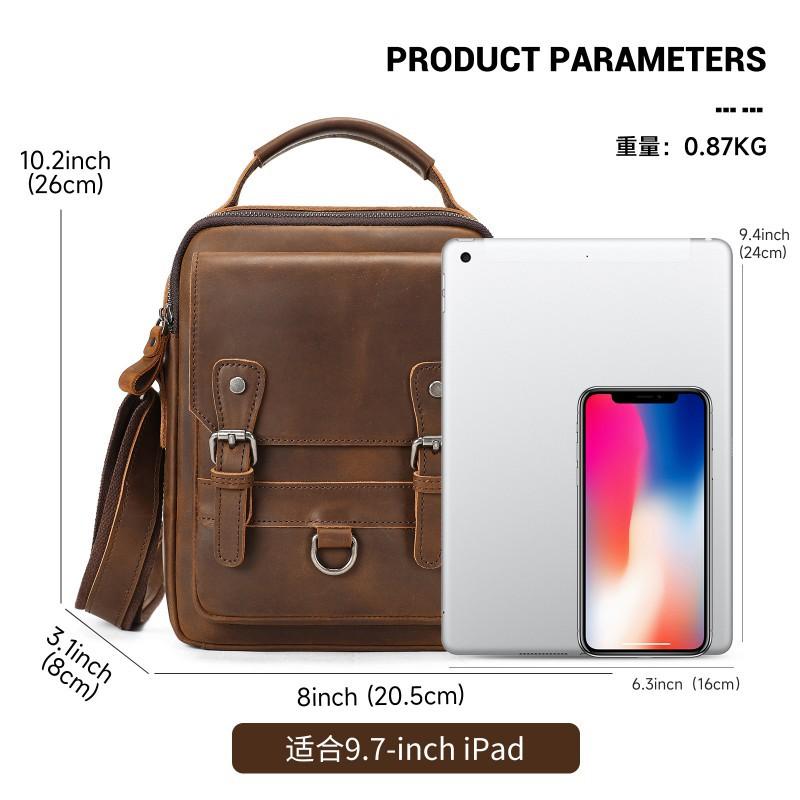 Genuine Leather Men's Shoulder Bag Trendy Retro Fashion Crossbody Crazy Horse Outdoor Travel