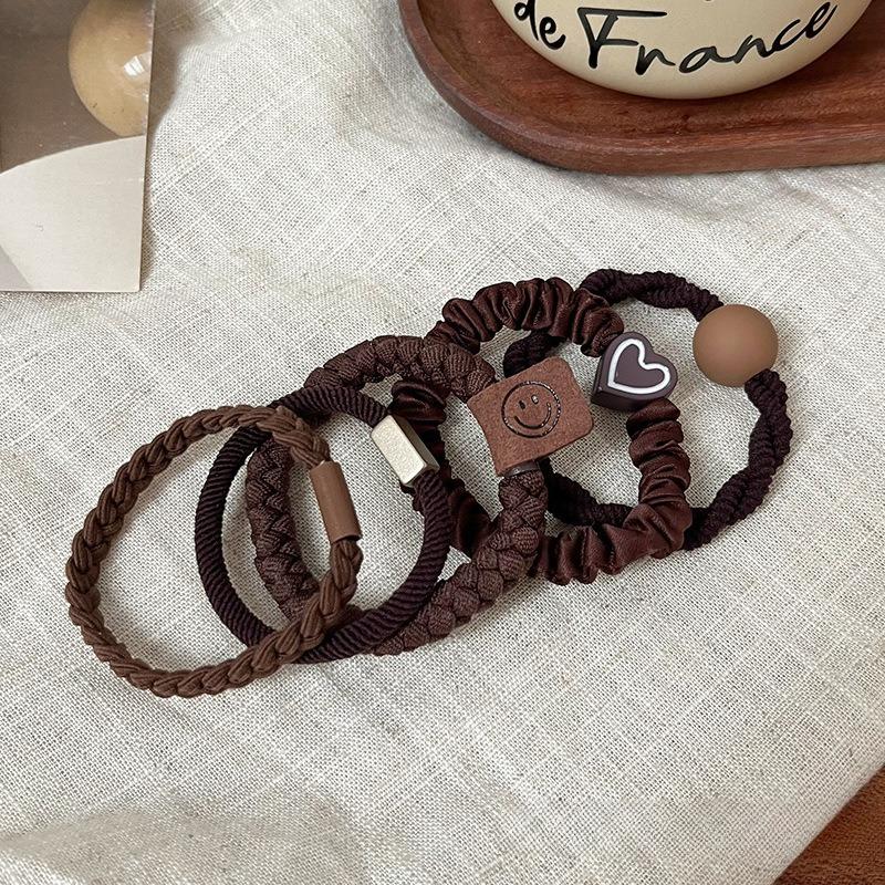 Simple and Stylish Leather and Rubber Hair Accessories for High Ponytails 5pcs