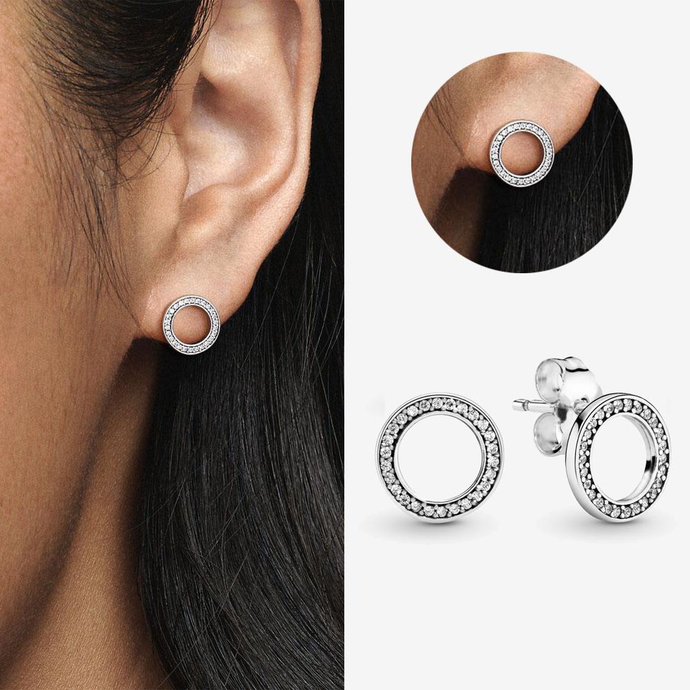 Authentic 925 Silver Cherry Blossom Bow Heart Hoop Stud Drop Earrings plata de ley Jewelry DIY Birthday Gift Original