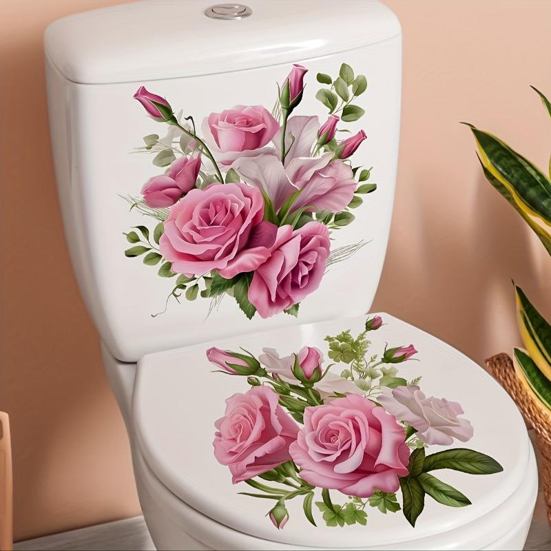 Rose Romantic Toilet Sticker Bathroom Toilet Decor Living Room Cabinet Refrigerator Home Decoration Decals Toilet Lid Decoration