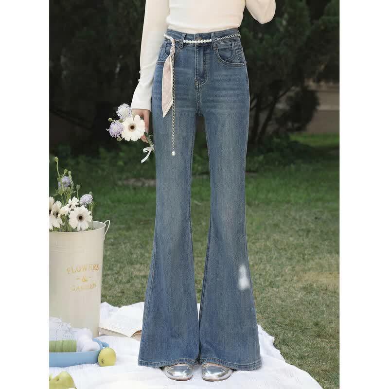 Women's Retro Blue Straight Micro-Flare Jeans