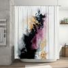 Modern Artistic Bathroom Shower Curtain with Black Gold Pink White Colorful Design Decorative Bath Mat Set for Home Decoration