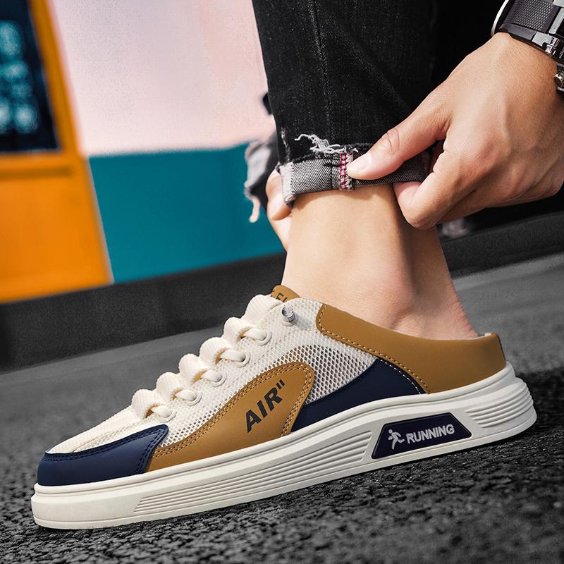 Mesh Open-back Casual Shoes Men Half Shoes For Men Mules Slip On Flats Board Shoes Summer Loafers Slipper Man Slides Sandals