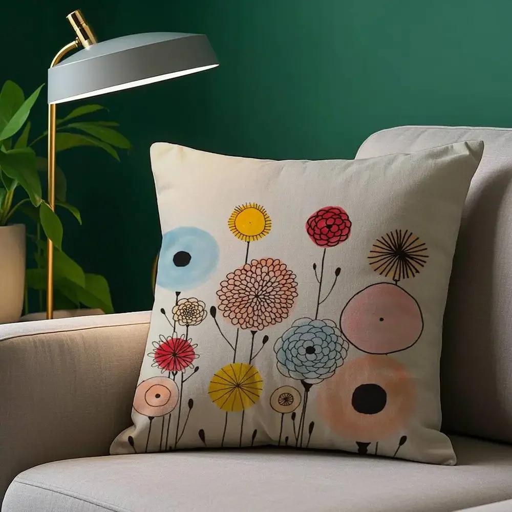 Simple Flower Art Pillow Case Plush Fabric Soft Pillowcase Double Sided Print Sofa Cushion Cover Throw