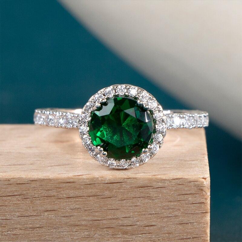 BELLA BOX Round Green Cubic Zirconia Finger Ring For Women Brilliant Accessories Vintage Ring Retro Party Luxury Jewelry Gift