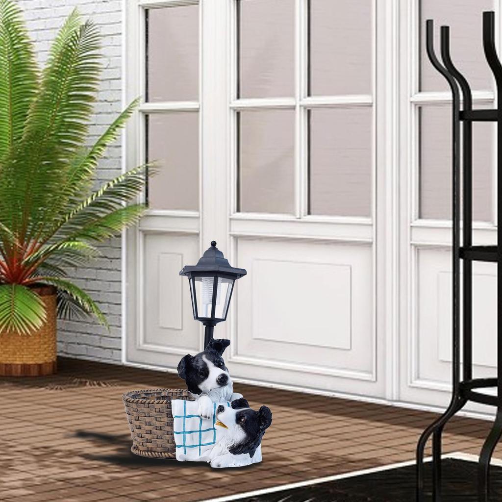 Buiten Zonne-energie Licht Boerderij Honden Lantaarn Beeldje Cartoon Sculptuur Hars Beeld Tuindecoratie voor