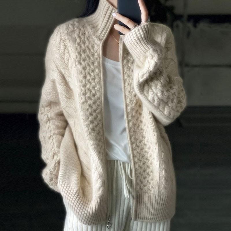 Cardigan Damen Pullover Cardigan Fledermausärmel Langärmlig Plüsch Locker Außen Strickpullover Damenmode