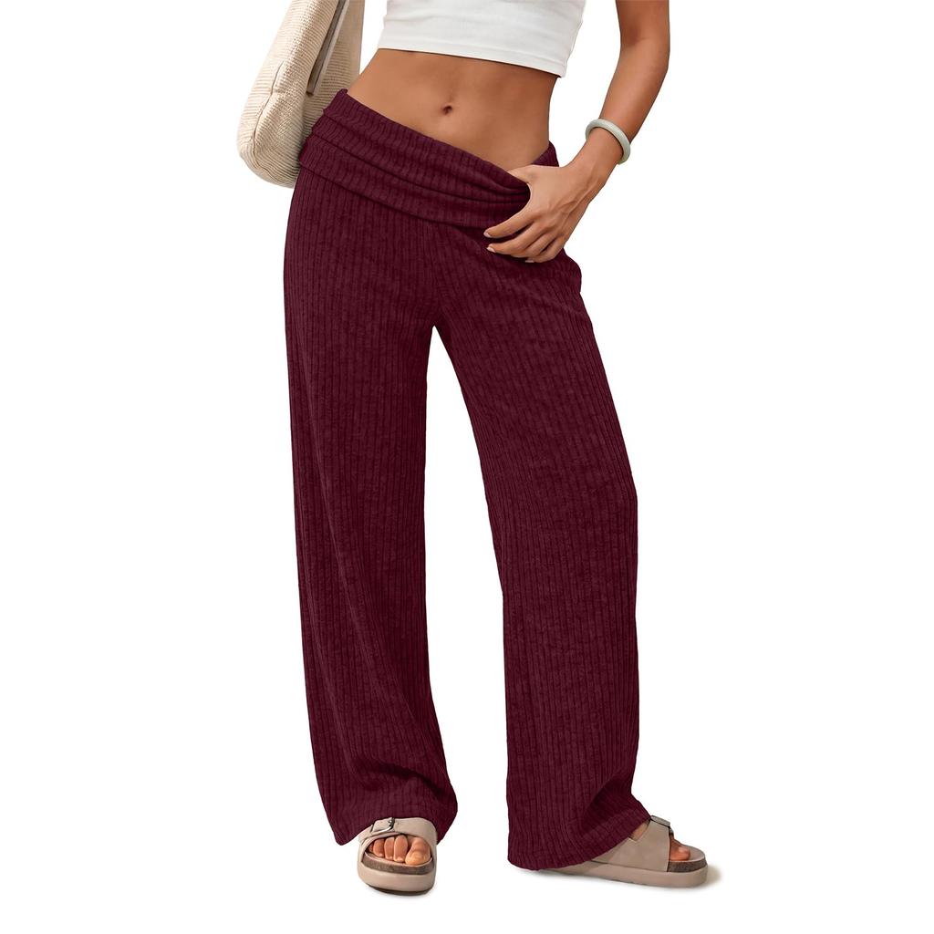 Women's High Waist Wide Leg Pants Color Soft Casual Trousers