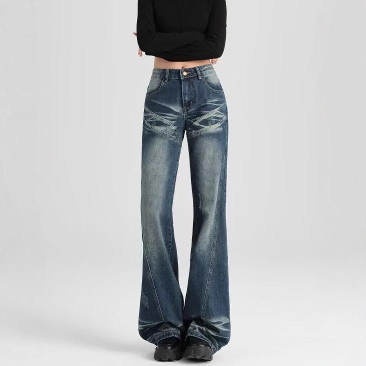 Crease American Hot Girl Low-Rise Micro-Flare Bell-Bottom Jeans: Comfortable Slimming Pants for Women's Spring and Autumn Style