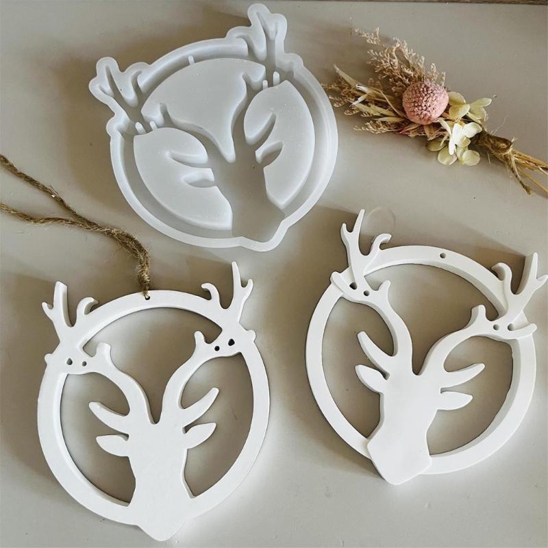 Silicone Mould for Circular Elk Pendant Making Handmade Christmas Themed Decoration Mould Holiday Wall Hangings Mould