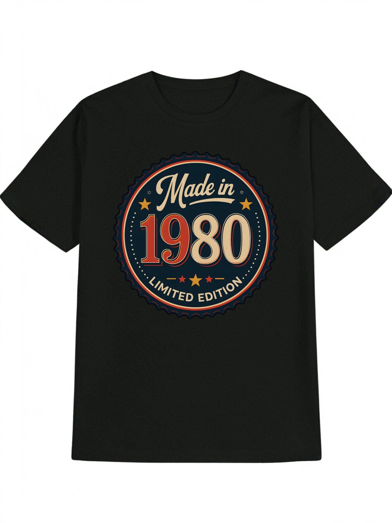 Vintage 1980 Retro Graphic T-shirt - Limited Edition Black Casual Round Neck Tee with Distressed Orange & White Lettering S