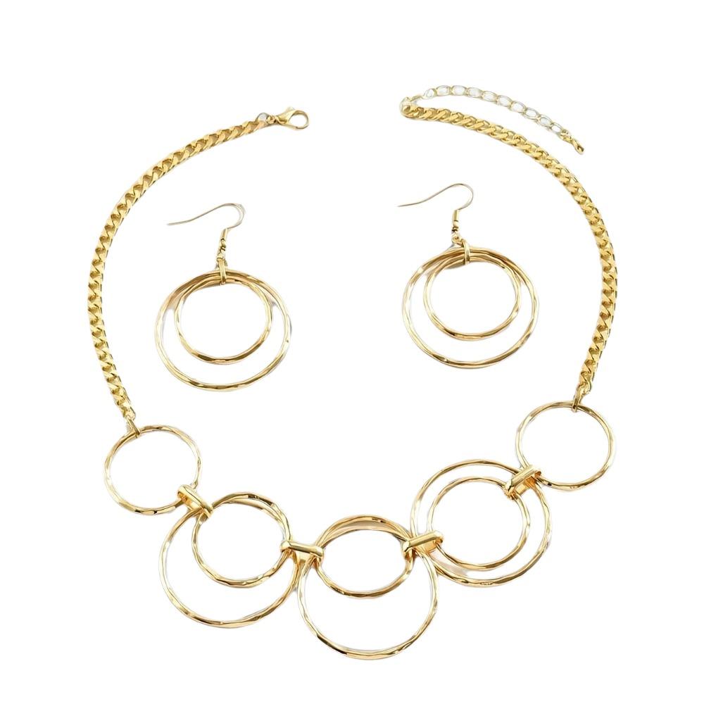 

Большой и Маленький Круглый Ажурный Ювелирный Набор Серьги Круглая Цепочка Ожерелье Подарок золотой