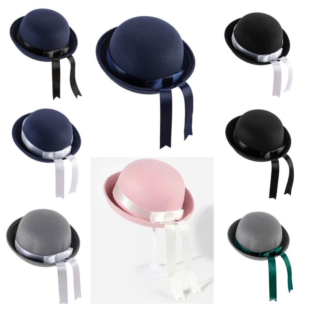 Cute Round Dome Fedora Hat Woolen Sailor Hat Fashion Bow Bowler Hat  Girls