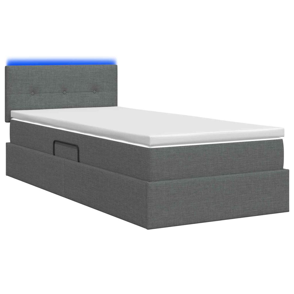 LED Storage Bed with Mattress Dark Grey 90 x 200 cm Fabric