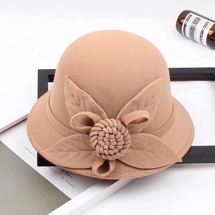 2022 Autumn And Winter Woolen Hat Women'S Casual Wide-Brimmed Top Hat, Flower Dome Fashion Hat